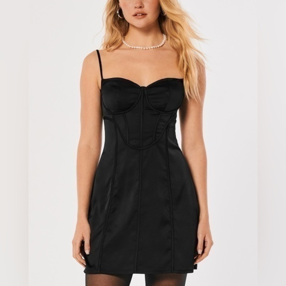 Hollister Social Tourist Black Satin Corset Dress Sz. S NWT!